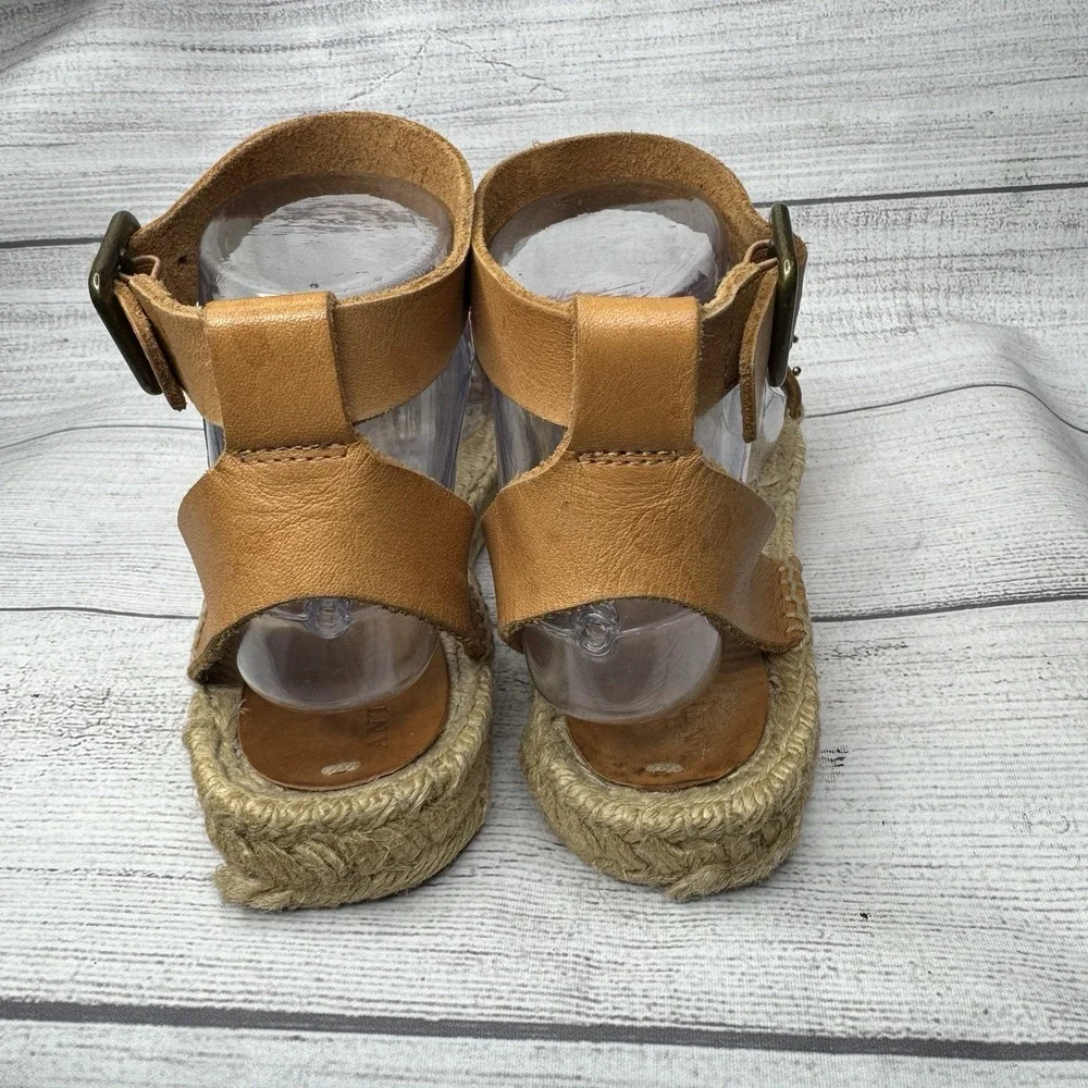 Soludos x Anthropologie Bahia Brown‎ Leather Floral Espadrille Sandals Size 6.5
